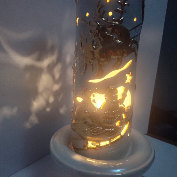 Vintage Atlantic Mold Tall Ceramic Christmas Lamp Santa Sleigh Reindeer 5-Light - Picture 3 of 14